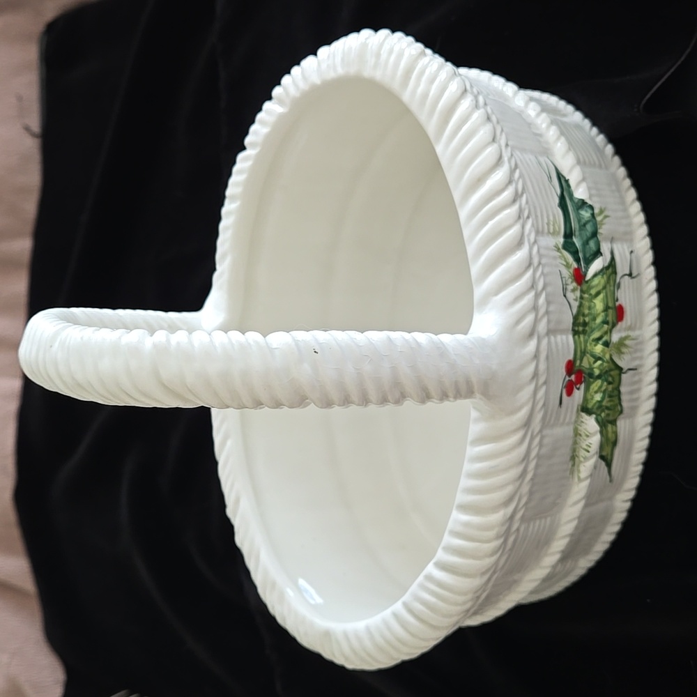 Handmade Italian Ceramic Christmas Dish with Handle